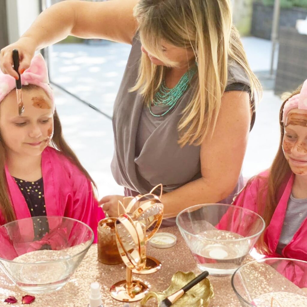 Expertly applying glitter gel.